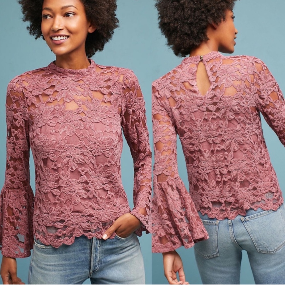 Anthropologie Akemi + Kin Bell Sleeved Lacework Top